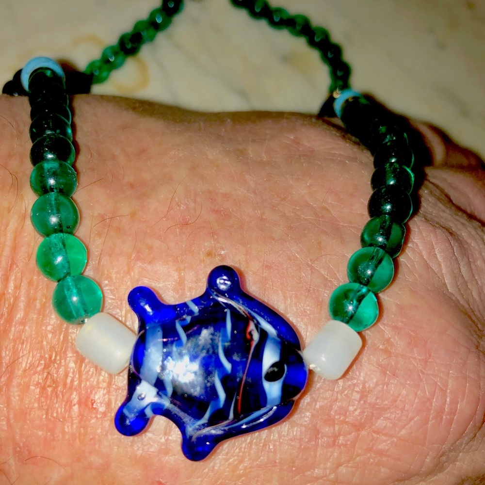 Handpainted Ceramic Blu Fish Necklace